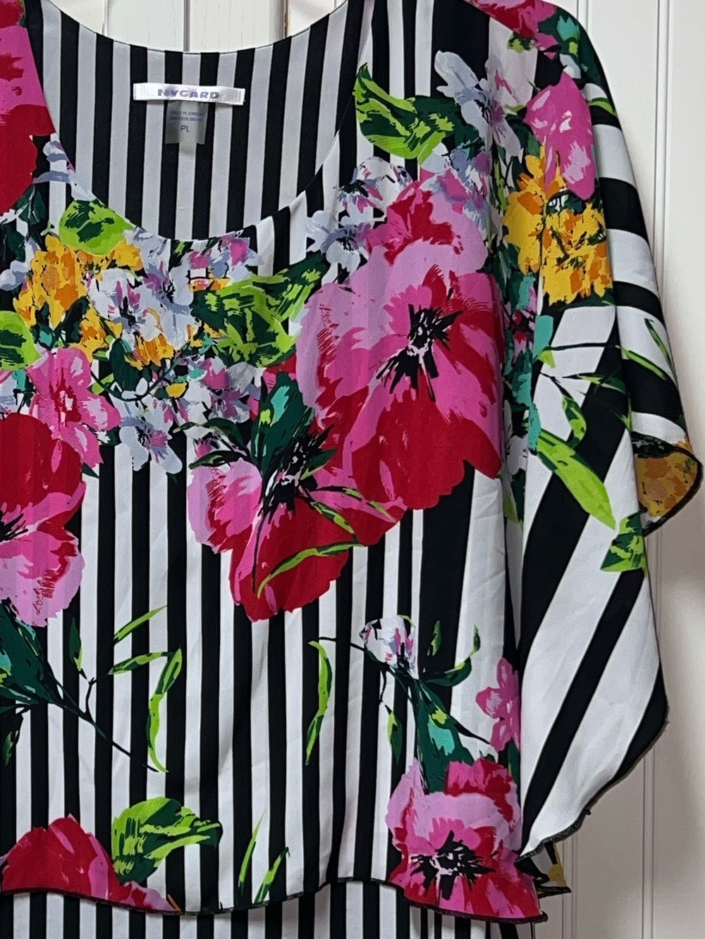 Peter Nygard Layered Striped Floral Blouse Shirt L